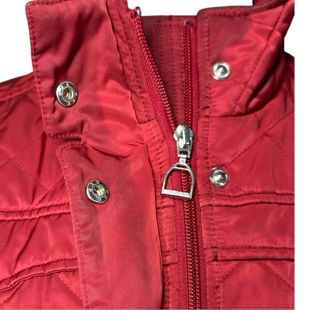 Ariat Red Quilted Jacket Women's Small Pockets Lined Full Zipper Snaps - Picture 3 of 15